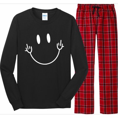 Funny Smiley Middle Finger Smile Face Long Sleeve Pajama Set