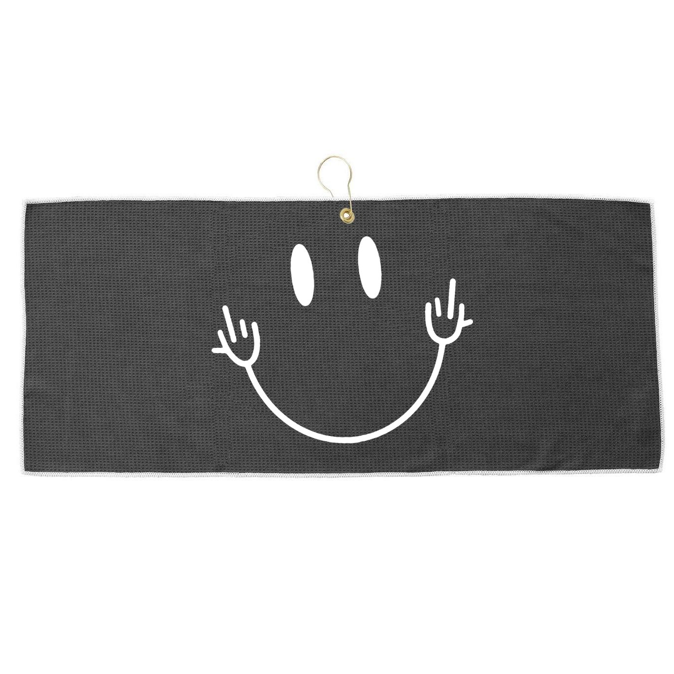 Funny Smiley Middle Finger Smile Face Large Microfiber Waffle Golf Towel