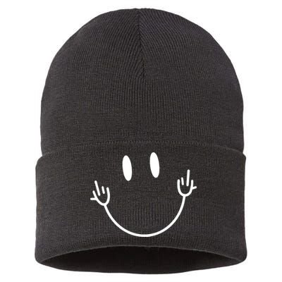Funny Smiley Middle Finger Smile Face Sustainable Knit Beanie