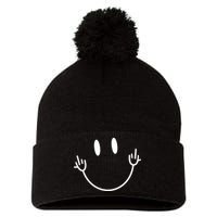 Funny Smiley Middle Finger Smile Face Pom Pom 12in Knit Beanie
