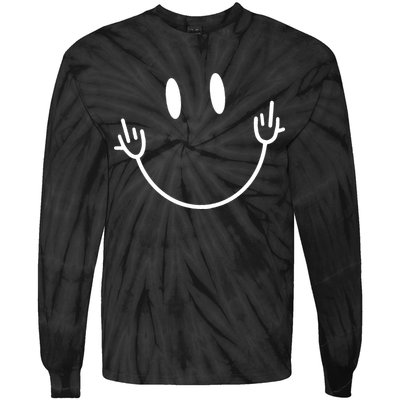 Funny Smiley Middle Finger Smile Face Tie-Dye Long Sleeve Shirt