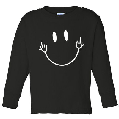 Funny Smiley Middle Finger Smile Face Toddler Long Sleeve Shirt