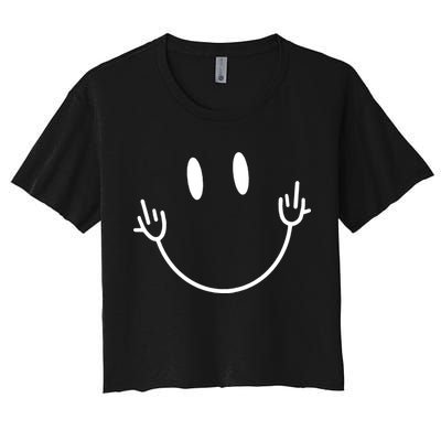 Funny Smiley Middle Finger Smile Face Women's Crop Top Tee