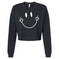 Funny Smiley Middle Finger Smile Face Cropped Pullover Crew