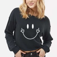 Funny Smiley Middle Finger Smile Face Cropped Pullover Crew