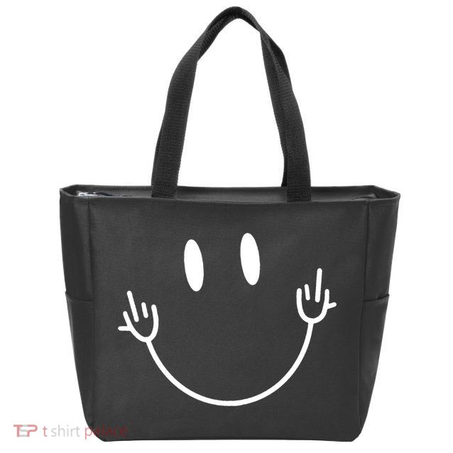 Funny Smiley Middle Finger Smile Face Zip Tote Bag