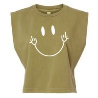 Funny Smiley Middle Finger Smile Face Garment-Dyed Women's Muscle Tee