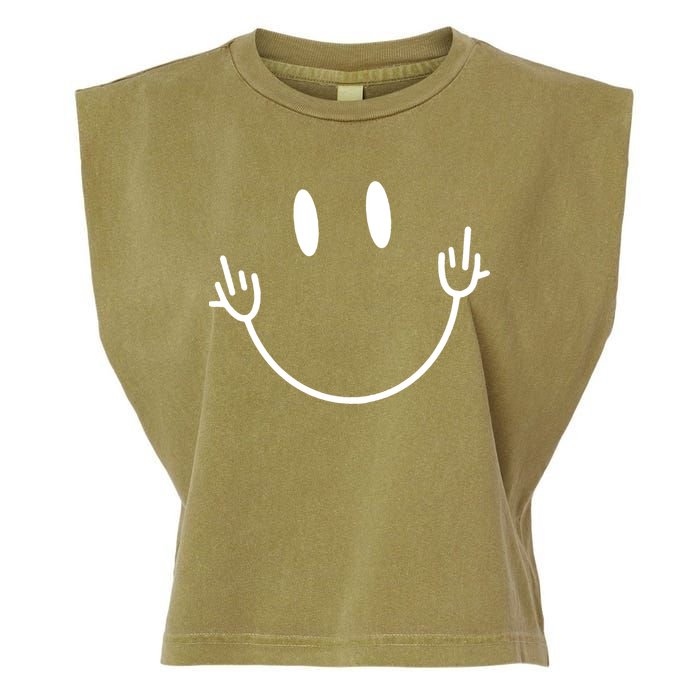 Funny Smiley Middle Finger Smile Face Garment-Dyed Women's Muscle Tee