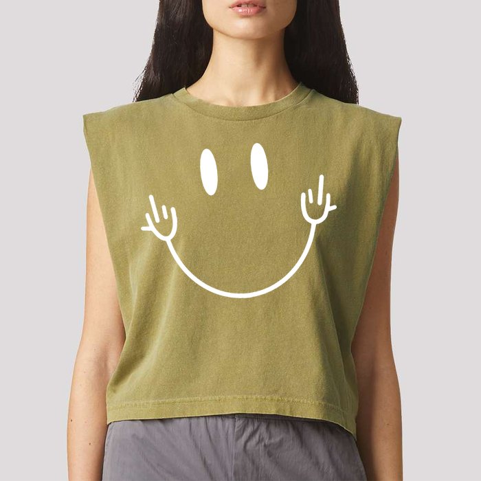 Funny Smiley Middle Finger Smile Face Garment-Dyed Women's Muscle Tee