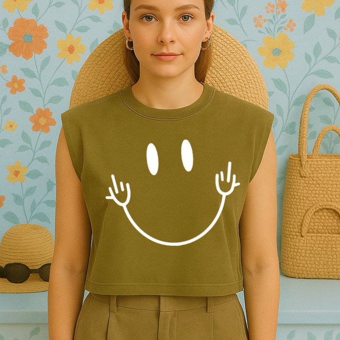 Funny Smiley Middle Finger Smile Face Garment-Dyed Women's Muscle Tee
