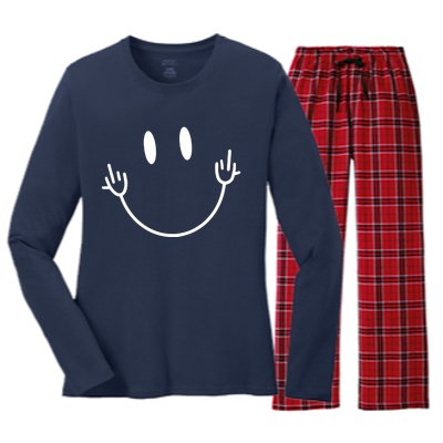 Funny Smiley Middle Finger Smile Face Women's Long Sleeve Flannel Pajama Set 