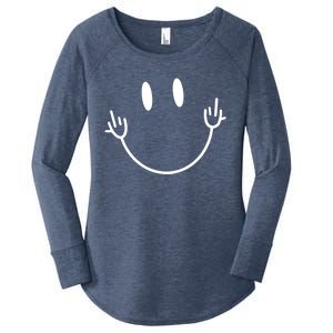 Funny Smiley Middle Finger Smile Face Women's Perfect Tri Tunic Long Sleeve Shirt