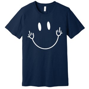 Funny Smiley Middle Finger Smile Face Premium T-Shirt