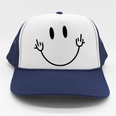 Funny Smiley Middle Finger Smile Face Trucker Hat