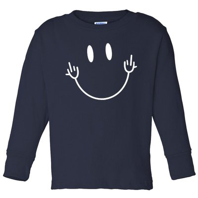 Funny Smiley Middle Finger Smile Face Toddler Long Sleeve Shirt