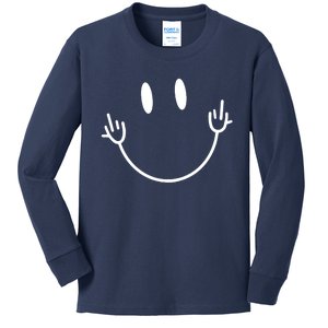 Funny Smiley Middle Finger Smile Face Kids Long Sleeve Shirt