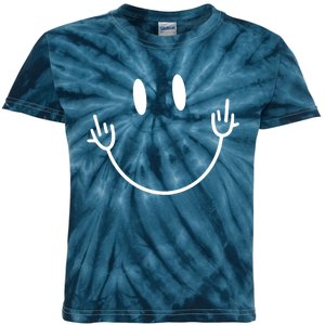 Funny Smiley Middle Finger Smile Face Kids Tie-Dye T-Shirt