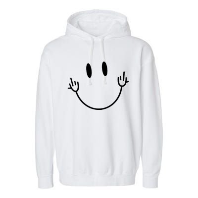 Funny Smiley Middle Finger Smile Face Garment-Dyed Fleece Hoodie