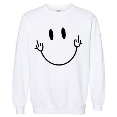 Funny Smiley Middle Finger Smile Face Garment-Dyed Sweatshirt