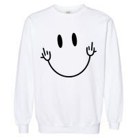 Funny Smiley Middle Finger Smile Face Garment-Dyed Sweatshirt