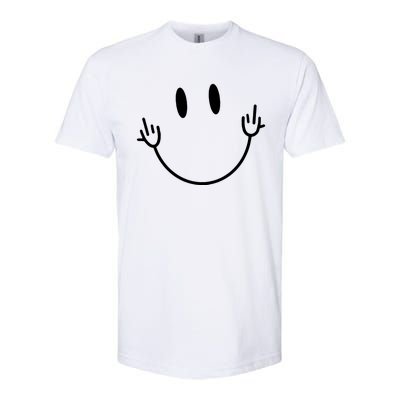 Funny Smiley Middle Finger Smile Face Softstyle CVC T-Shirt