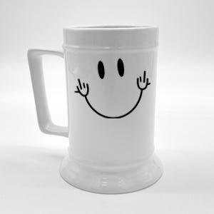 Funny Smiley Middle Finger Smile Face Beer Stein