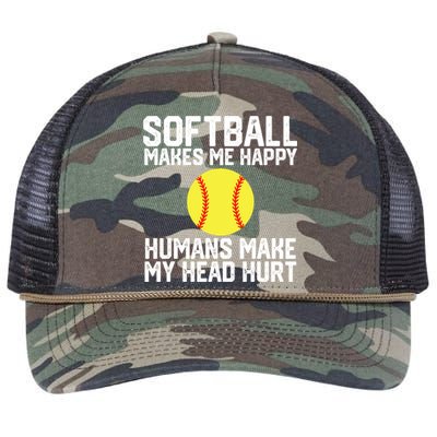 Funny Softball Makes Me Happy Humans Make My Head Hurt Retro Rope Trucker Hat Cap