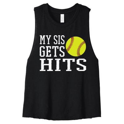 Funny Softball My Sis Gets Hits Brother & Sister Softball Women's Racerback Cropped Tank