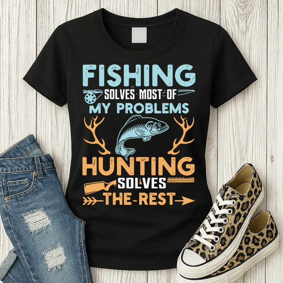 Fishing Solves Most Of My Problems Hunting Solves The Rest Pullo Womens T-Shirt