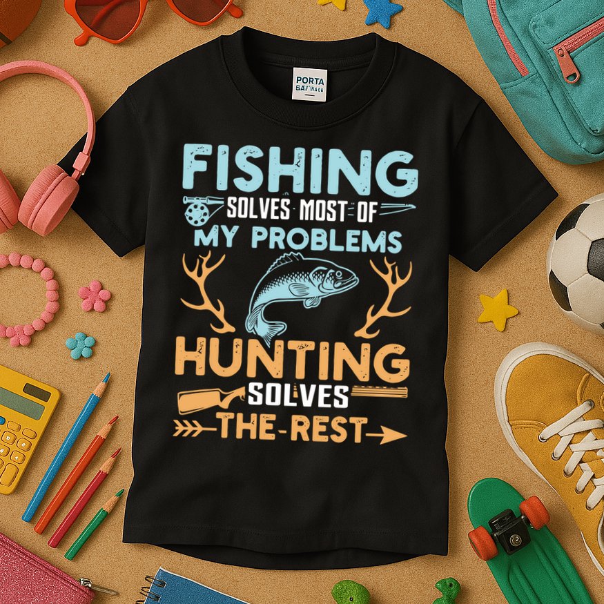 Fishing Solves Most Of My Problems Hunting Solves The Rest Pullo Kids T-Shirt