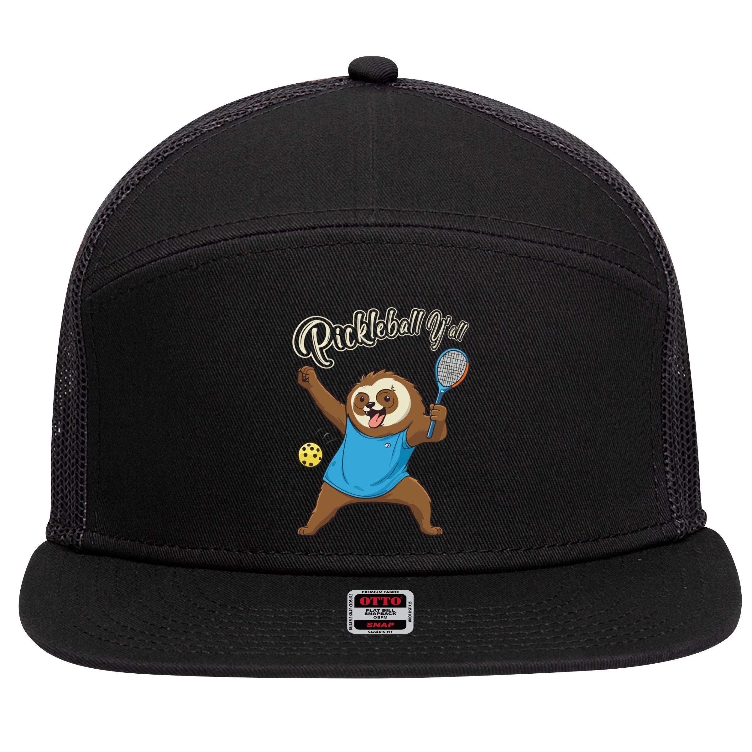 Funny Sloth Mode Pickleball Player Gift 7 Panel Mesh Trucker Snapback Hat