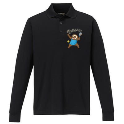 Funny Sloth Mode Pickleball Player Gift Performance Long Sleeve Polo