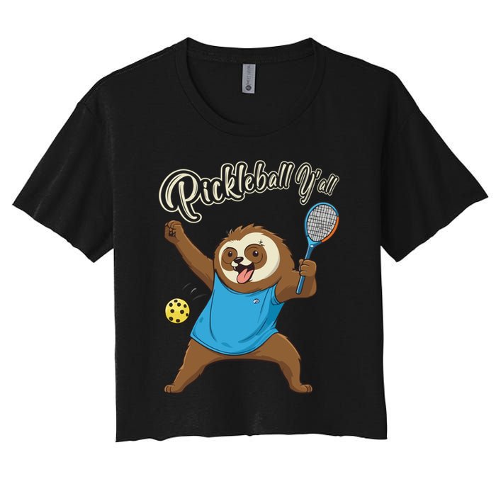Funny Sloth Mode Pickleball Player Gift Women's Crop Top Tee