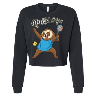 Funny Sloth Mode Pickleball Player Gift Cropped Pullover Crew