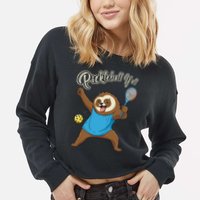 Funny Sloth Mode Pickleball Player Gift Cropped Pullover Crew