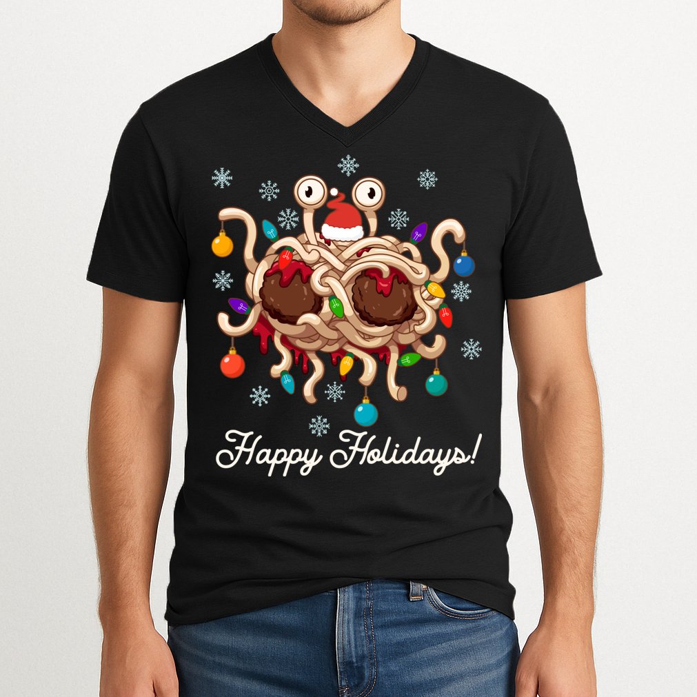Flying Spaghetti Monster Fsm Christmas Happy Holidays V-Neck T-Shirt