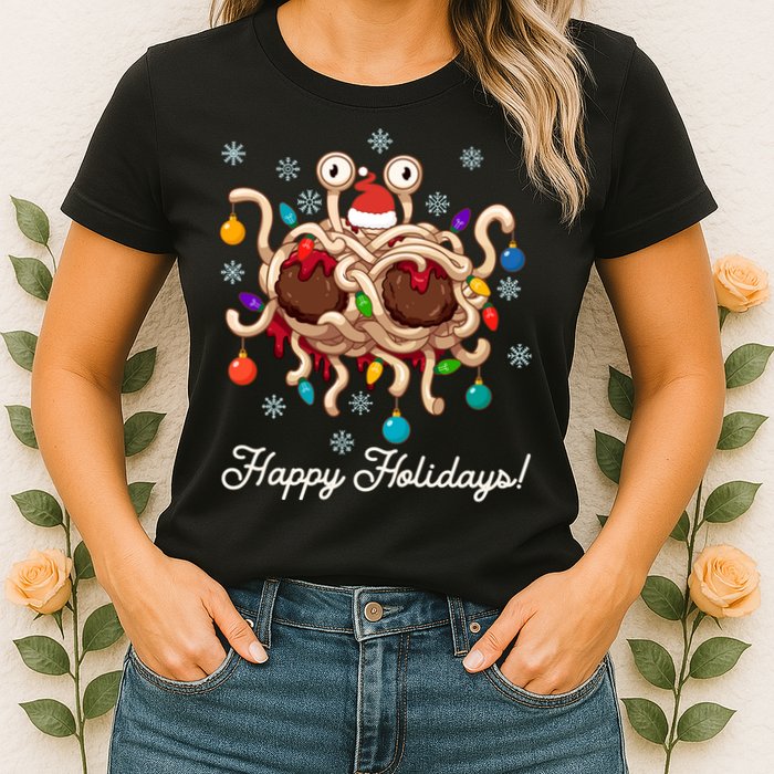 Flying Spaghetti Monster Fsm Christmas Happy Holidays Womens T-Shirt
