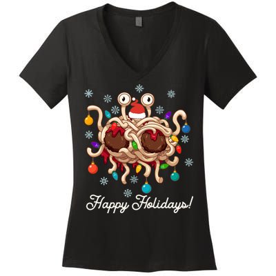 Flying Spaghetti Monster Fsm Christmas Happy Holidays Women's V-Neck T-Shirt