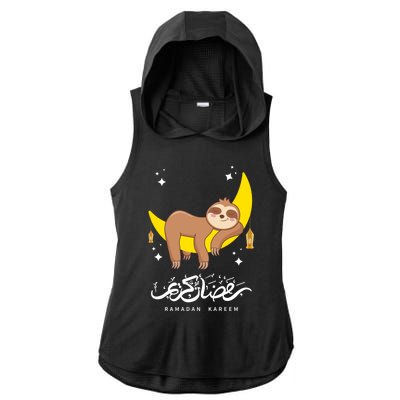 Funny S Moon Sloth Ramadan Kareem Ramadan Mubarak Eid Cool Gift Ladies PosiCharge Tri-Blend Wicking Draft Hoodie Tank