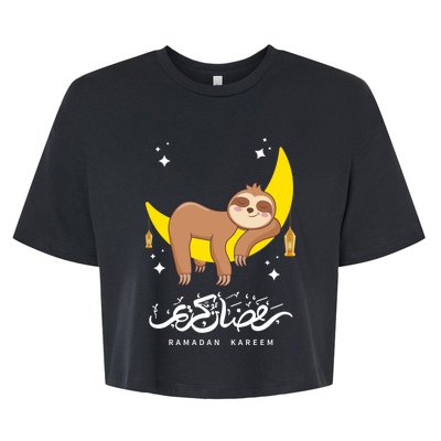 Funny S Moon Sloth Ramadan Kareem Ramadan Mubarak Eid Cool Gift Bella+Canvas Jersey Crop Tee