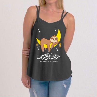 Funny S Moon Sloth Ramadan Kareem Ramadan Mubarak Eid Cool Gift Women's Strappy Tank