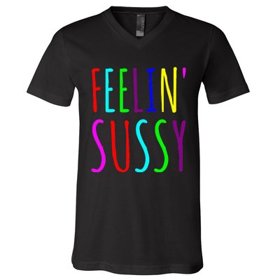 Feelin Sussy Mobile Gamer Funny Sus Imposter Crew Colors V-Neck T-Shirt