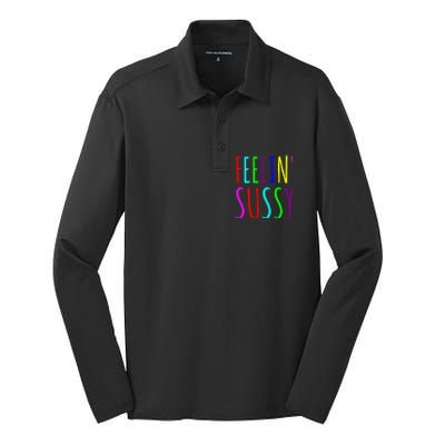 Feelin Sussy Mobile Gamer Funny Sus Imposter Crew Colors Silk Touch Performance Long Sleeve Polo