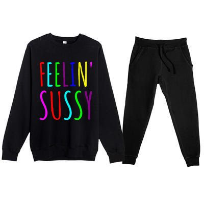 Feelin Sussy Mobile Gamer Funny Sus Imposter Crew Colors Premium Crewneck Sweatsuit Set