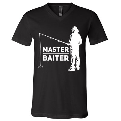 Funny Saying Master Baiter Fishing Fishermen V-Neck T-Shirt