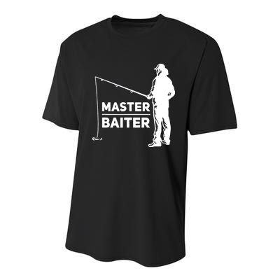 Funny Saying Master Baiter Fishing Fishermen Youth Performance Sprint T-Shirt