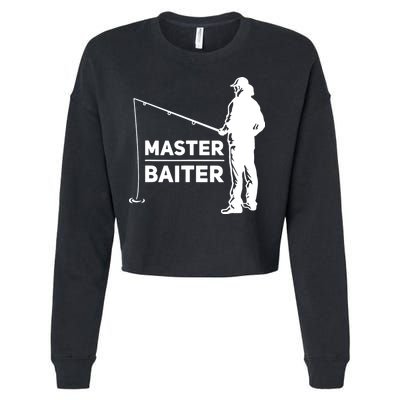 Funny Saying Master Baiter Fishing Fishermen Cropped Pullover Crew