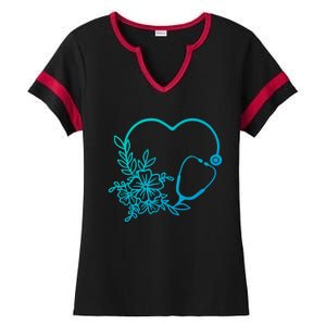 Floral Stethoscope Medical Instruts Health Workers Gift Ladies Halftime Notch Neck Tee