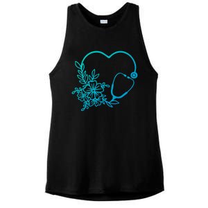 Floral Stethoscope Medical Instruts Health Workers Gift Ladies PosiCharge Tri-Blend Wicking Tank