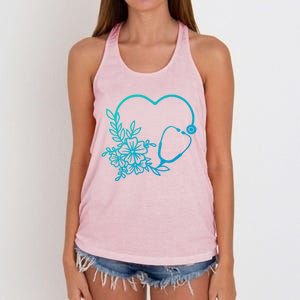 Floral Stethoscope Medical Instruts Health Workers Gift Women's Knotted Racerback Tank